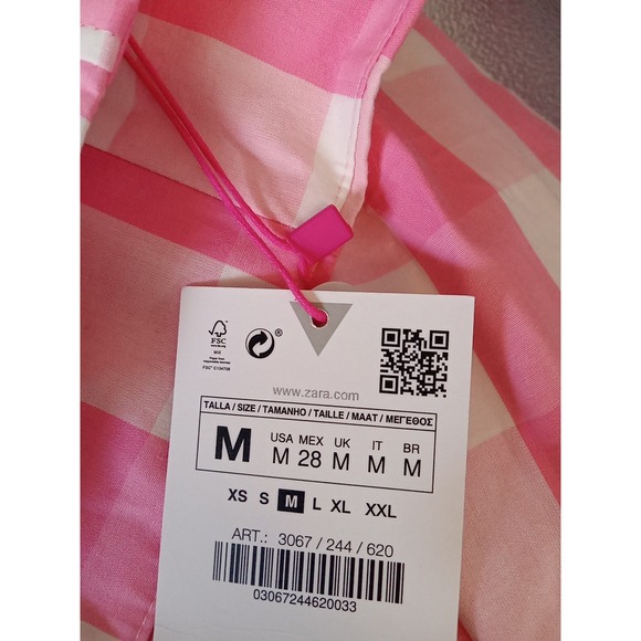 Zara x Barbie Pink White Lined Sleeveless Gingham Midi‎ Dress Size M New - Picture 9 of 10